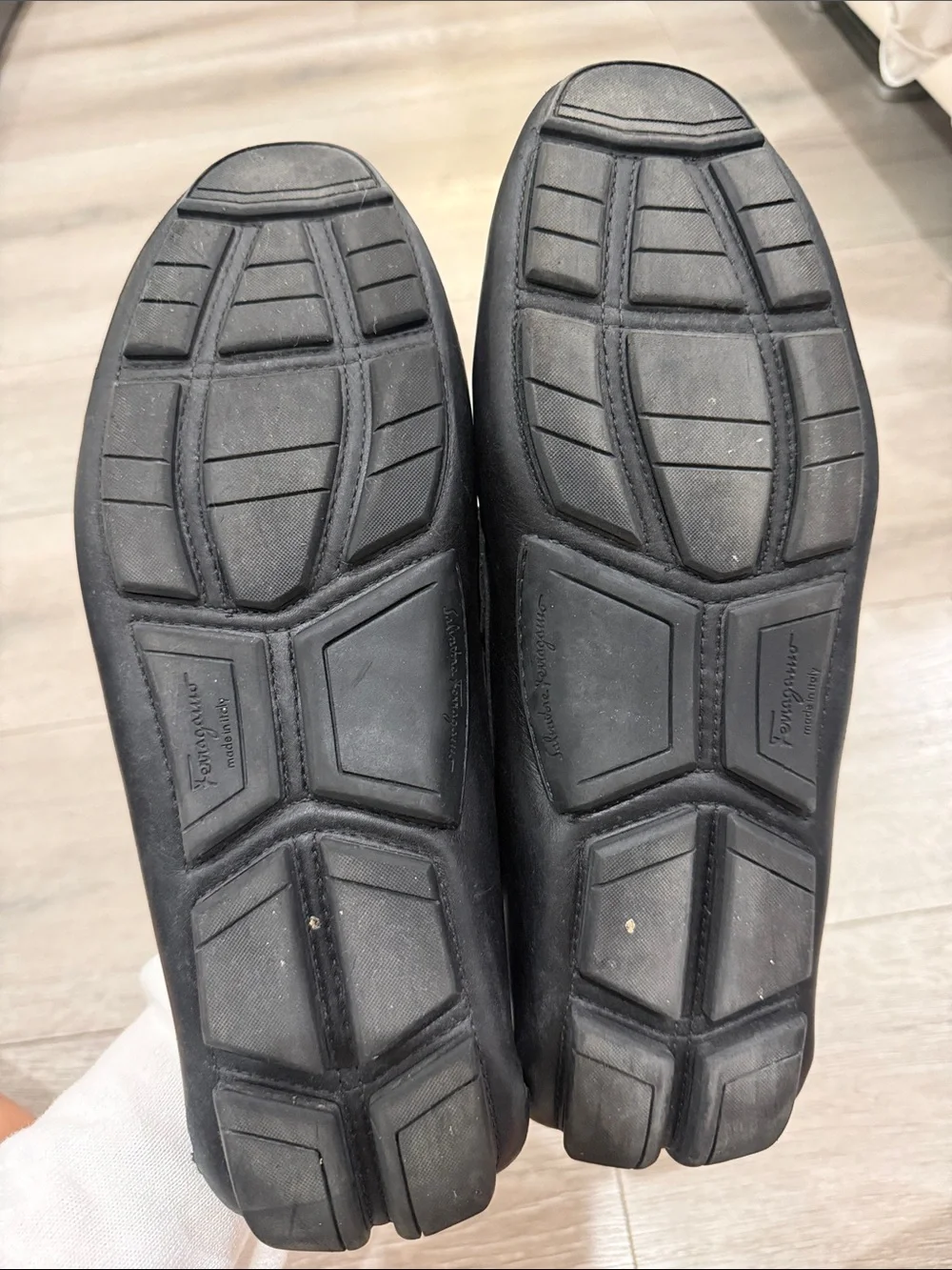 Salvatore Ferragamo Black Leather Loafers with Silver Gancini Accent